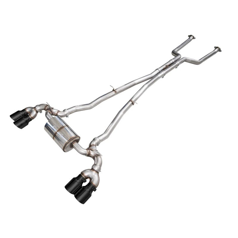 AWE Touring Edition cat-back exhaust for BMW M5 G90 and G99 featuring T304L stainless piping and diamond black tips.