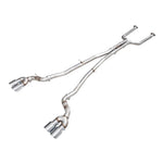 AWE Track Edition cat-back exhaust for BMW M5 G90 featuring T304L stainless piping and quad chrome silver tips.