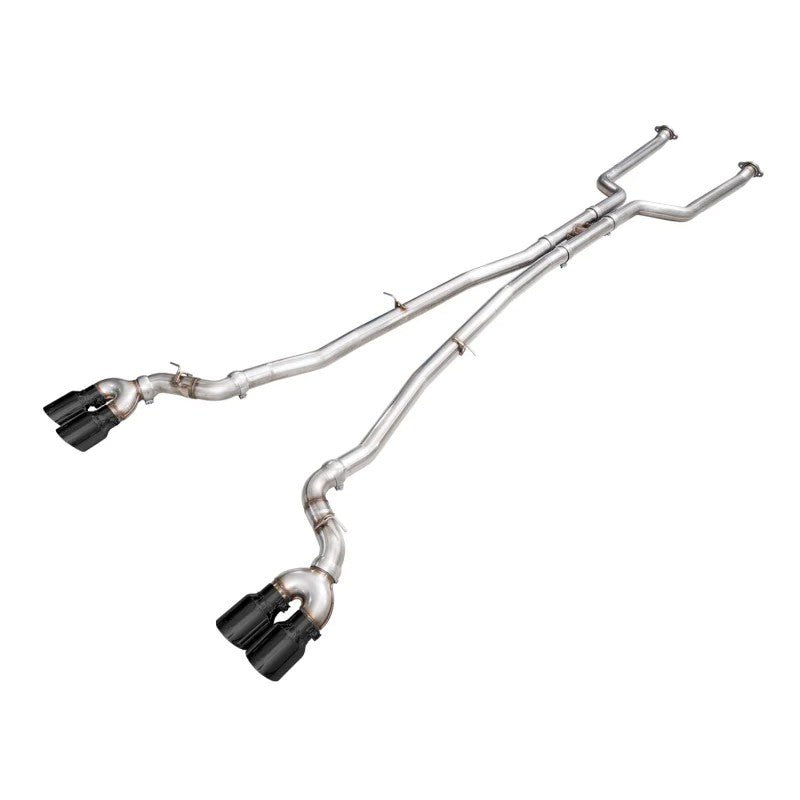 AWE Track Edition cat-back exhaust for BMW G90/G99 M5 with mandrel-bent stainless piping and dual diamond black tips.