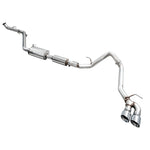 AWE T304L stainless steel cat-back exhaust system with dual 4.5-inch chrome silver tips for 2024-2026 Toyota Tacoma.