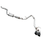 AWE cat-back exhaust system for 2024-2026 Toyota Tacoma with dual 4.5-inch slash-cut Diamond Black tips.