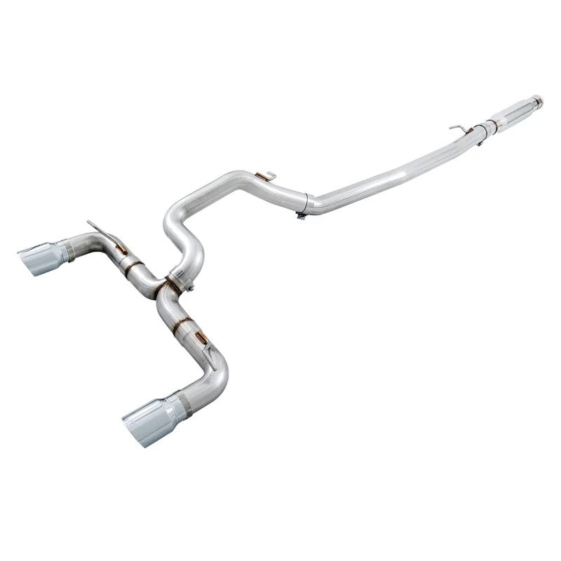 AWE Track Edition 3-inch cat-back exhaust with dual 4.5-inch chrome silver tips for 2016-2018 Ford Focus RS.