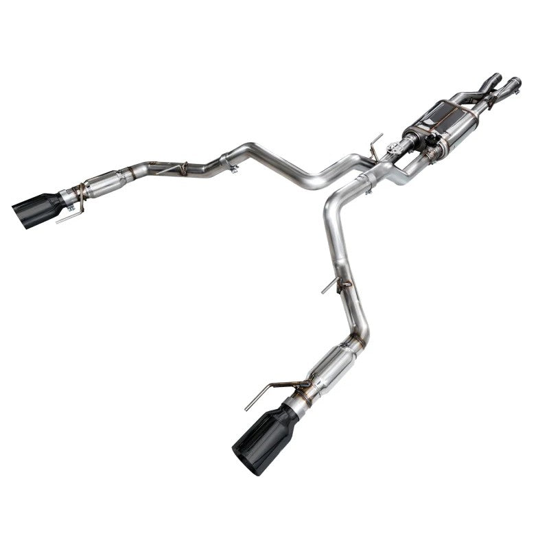 AWE SwitchPath catback exhaust system for Gen 3 Ford Raptor with T304L stainless piping and 5-inch diamond black tips.