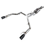 AWE SwitchPath catback exhaust system for Gen 3 Ford Raptor with T304L stainless piping and 5-inch diamond black tips.