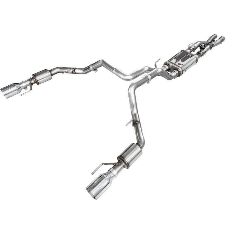 AWE SwitchPath Cat-Back exhaust system for Gen 3 Raptor R featuring dual 3-inch piping and 5-inch chrome silver tips.
