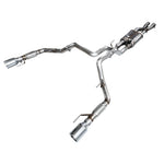 AWE SwitchPath catback exhaust system for 2021-2025 Ford Raptor featuring 5-inch double-walled chrome silver tips.