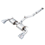 AWE Touring Edition cat-back exhaust with T304L stainless steel piping and 5-inch chrome silver tips.