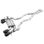AWE SwitchPath cat-back exhaust system with quad 4.5-inch diamond black tips for BMW G80 M3 and G82 M4.