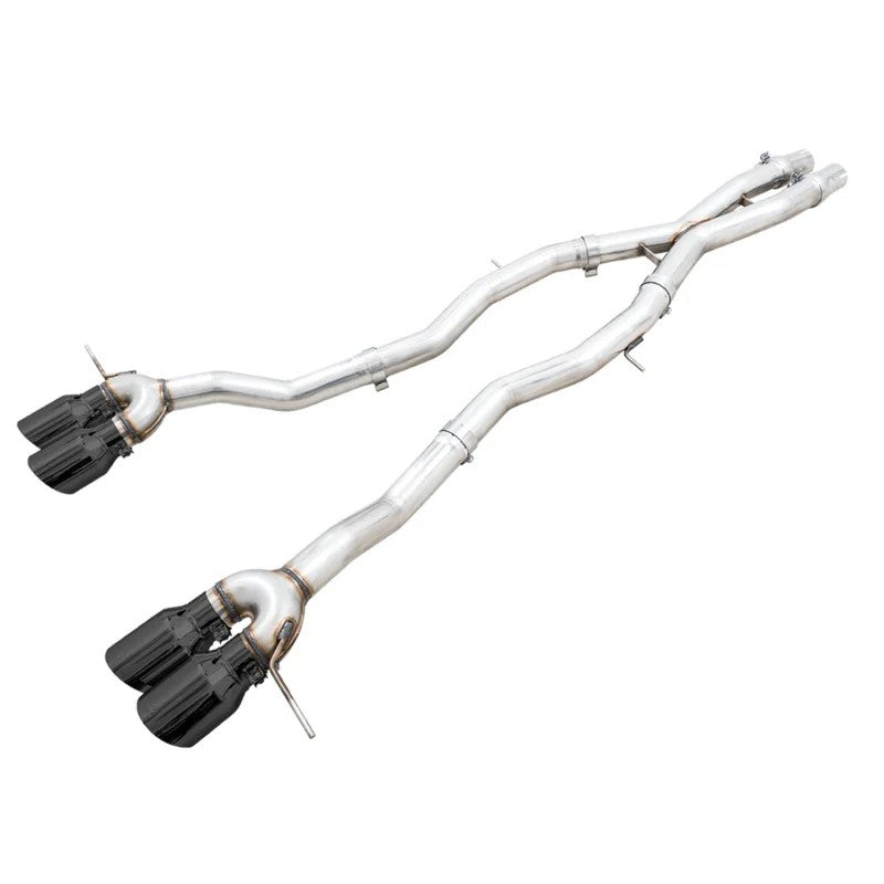 AWE Track Edition cat-back exhaust with quad 4.5-inch diamond black slash-cut tips for BMW G8X M3 and M4