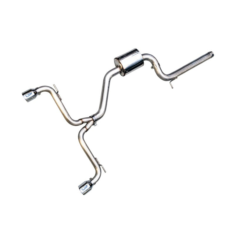 AWE Track Edition cat-back exhaust for VW MK7 GTI featuring dual 102mm chrome silver slash-cut tips.