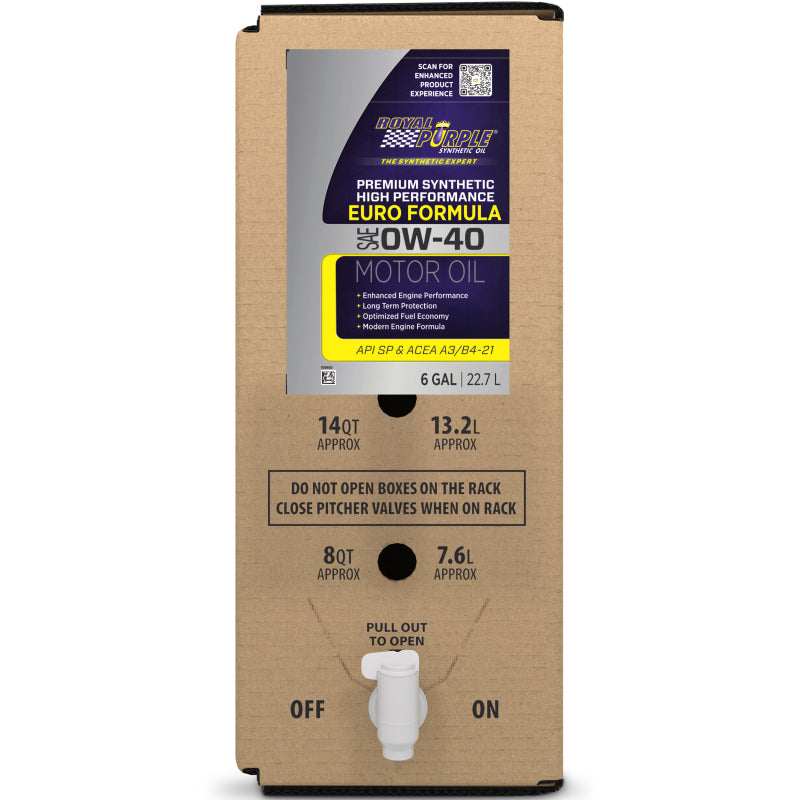 Royal Purple High Performance Euro Formula 0W-40 Synthetic Motor Oil 6 Gallon Bag-In-Box packaging