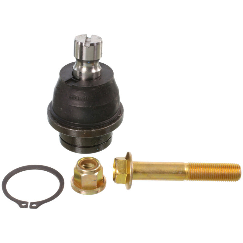 MOOG premium front lower ball joint with heavy-duty steel housing and protective rubber boot.