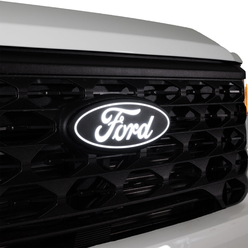 Matte black Putco Luminix LED front grille emblem with 6500K white COB lighting for a 2022-2025 Ford Maverick.
