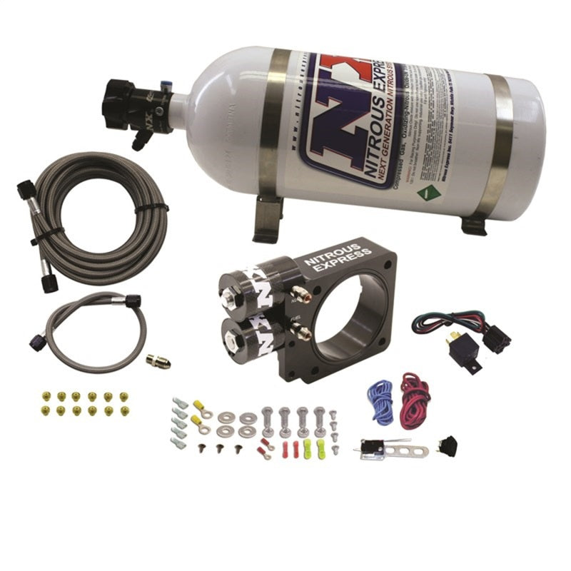 Nitrous Express billet nitrous plate kit with 10lb bottle and integrated solenoids for Ford Mustang 5.0L pushrod engines