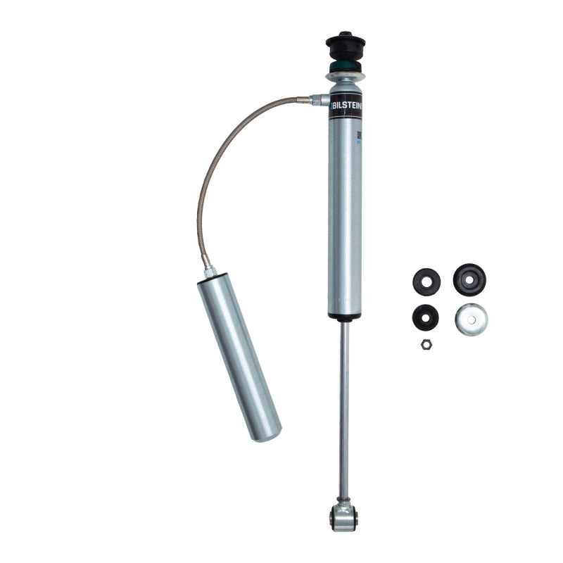 Bilstein B8 5160 front remote reservoir shock absorber with external hose and billet mounting bracket.