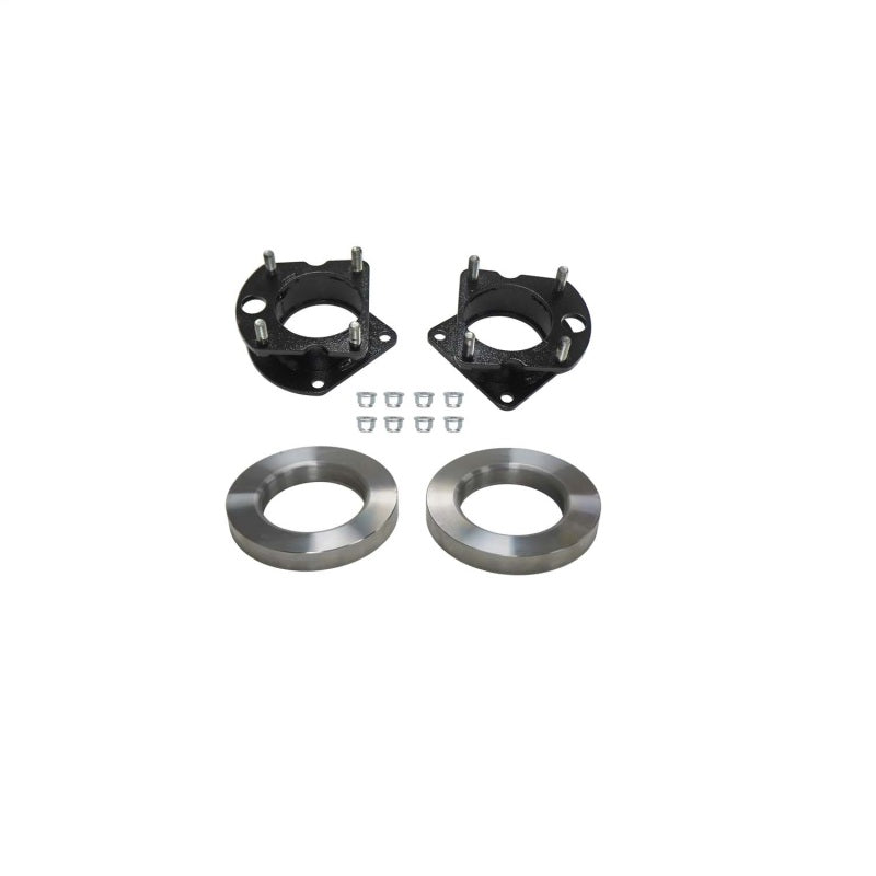 Skyjacker 2-inch front strut spacer kit with black powder-coated steel spacers and mounting hardware for Toyota Tacoma.