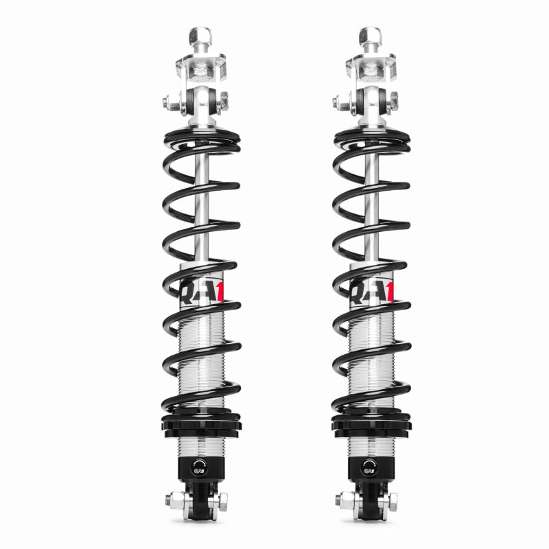 QA1 single-adjustable aluminum rear coilover kit with 12-130 springs and mounting brackets for 1979-2004 Ford Mustang