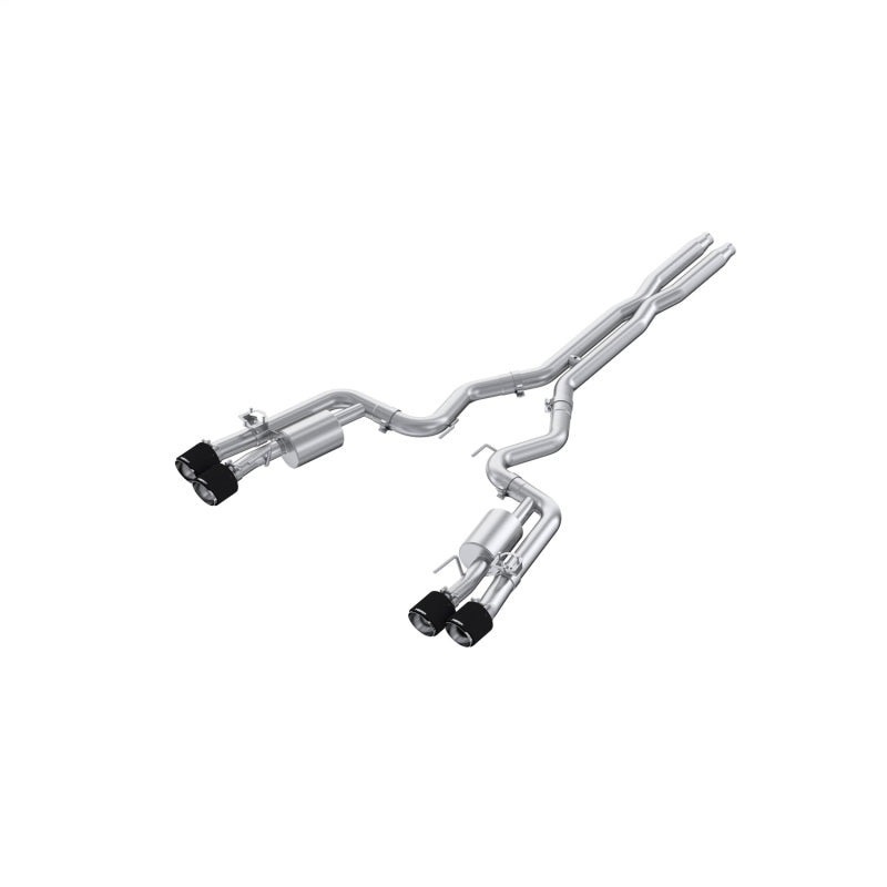 MBRP 3-inch T304 stainless steel dual exhaust system with quad carbon fiber tips for 2024-2026 Ford Mustang Dark Horse.