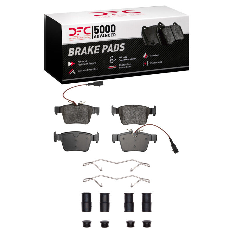 DFC 5000 Advanced Rear Ceramic Brake Pads and installation hardware kit for 2017-2025 Alfa Romeo Giulia and Stelvio.
