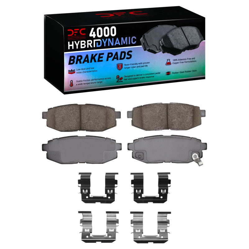 DFC 4000 HybriDynamic rear brake pad set with installation hardware clips