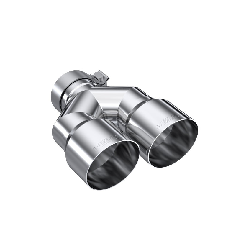 Mirror polished MBRP T304 stainless steel dual staggered exhaust tip with 3-inch inlet and 4-inch dual outlets