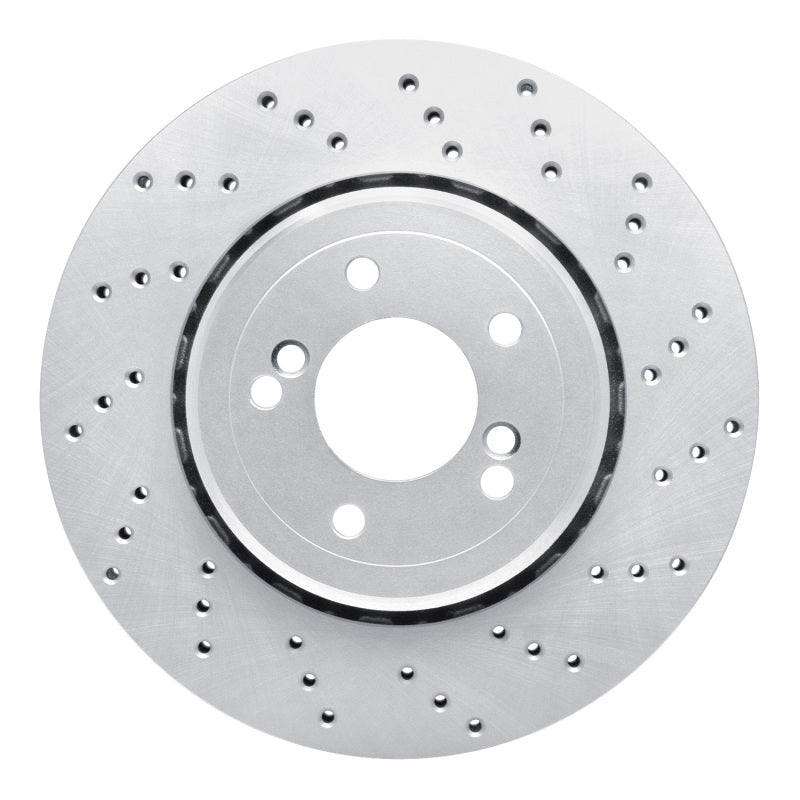 DFC GeoSPEC cross-drilled right rear brake rotor with silver anti-corrosion coating for BMW M3.