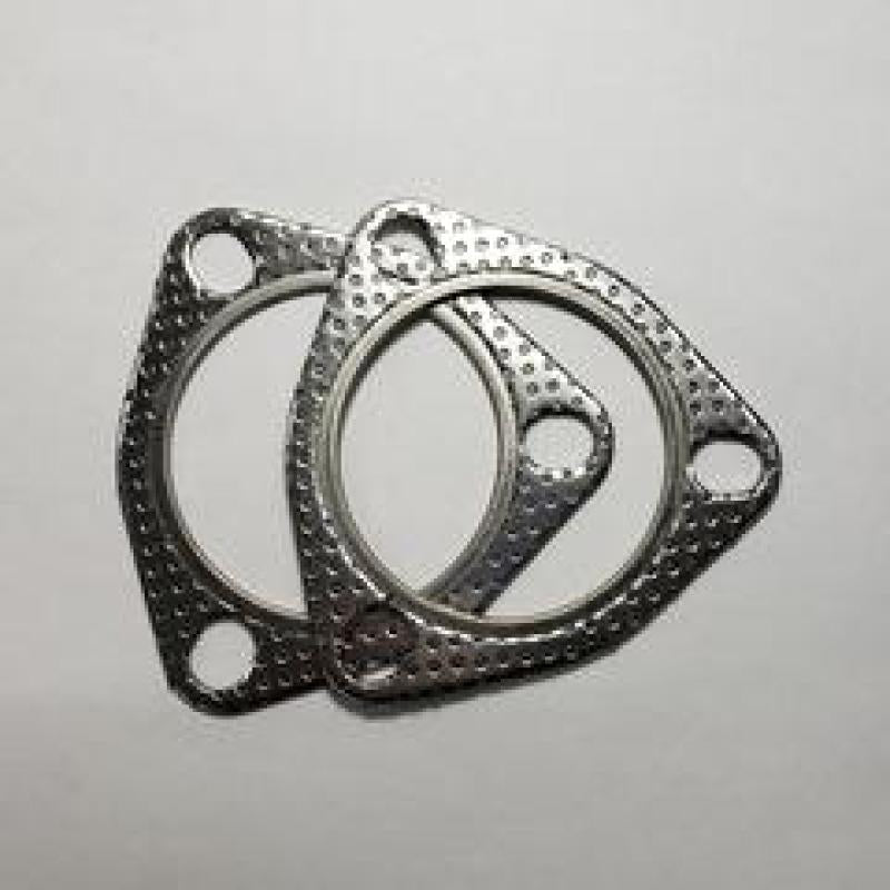 A pair of Ticon Industries 2.5-inch 3-bolt multi-layer steel (MLS) exhaust gaskets.