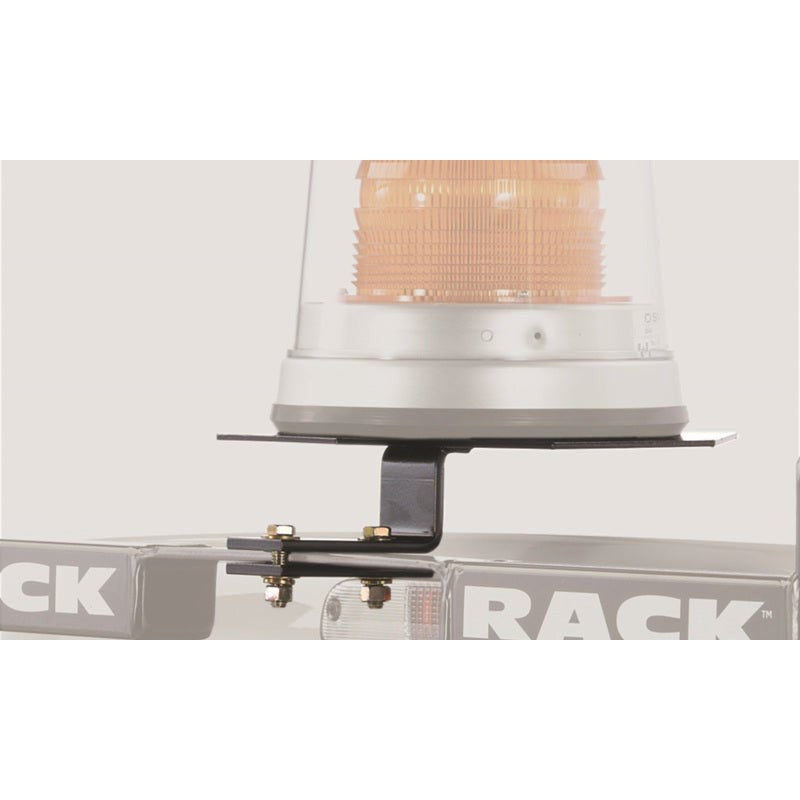 Black powdercoated BackRack 91002 center mount light bracket with 10.5-inch base and pre-drilled wire routing holes.