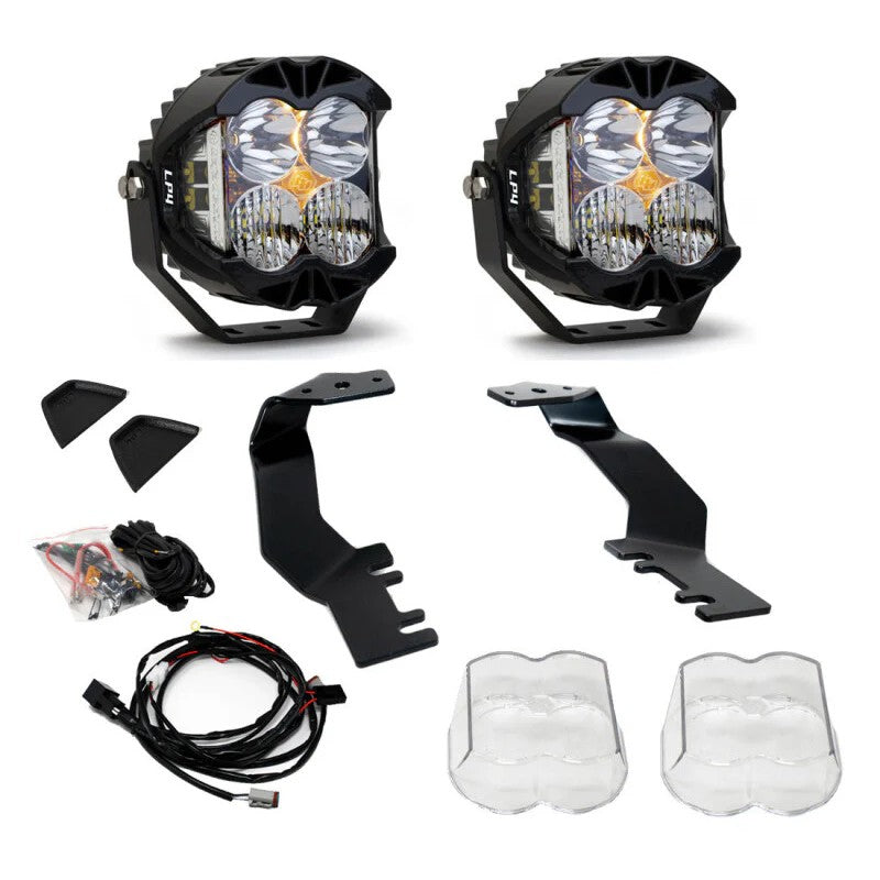 Baja Designs LP4 LED pods and black A-pillar mounting brackets for 2022-2026 Toyota Tundra and Sequoia