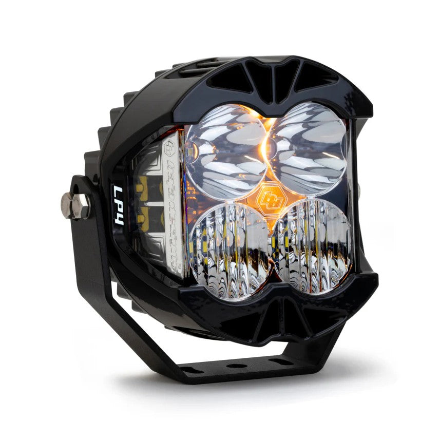 Baja Designs LP4 Pro LED light pod featuring clear lens, internal reflector optics, and integrated peripheral side LEDs.