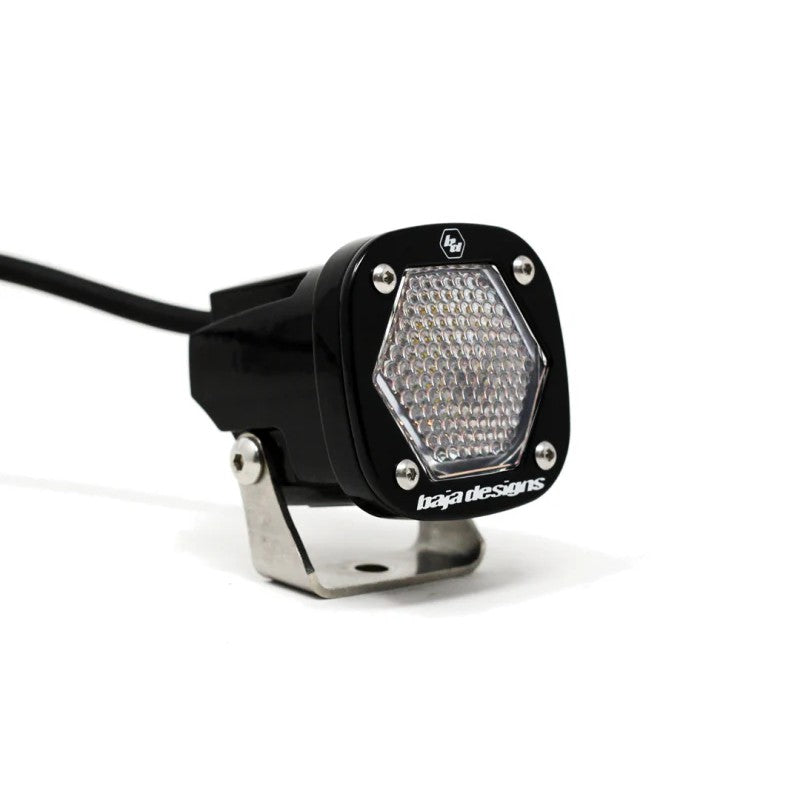 Baja Designs S1 square LED light pod with Work/Scene lens and stainless steel mounting bracket.