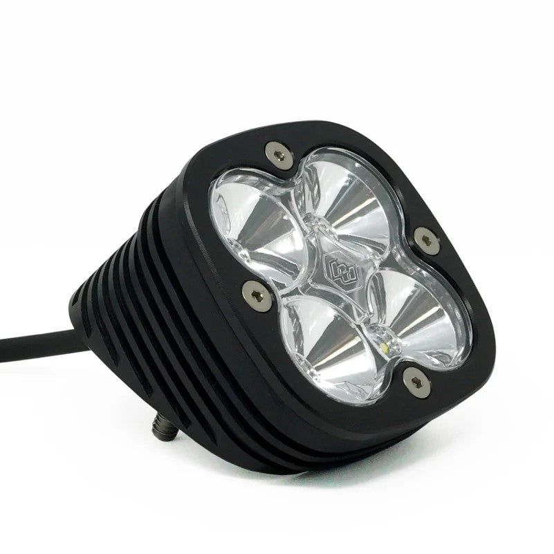 Baja Designs Squadron Pro black flush mount LED light pod with clear lens and four high-intensity LEDs.