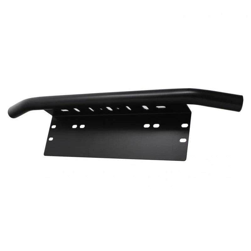 Baja Designs universal black steel lighting license plate mounting bracket compatible with US, EU, and AU plates.