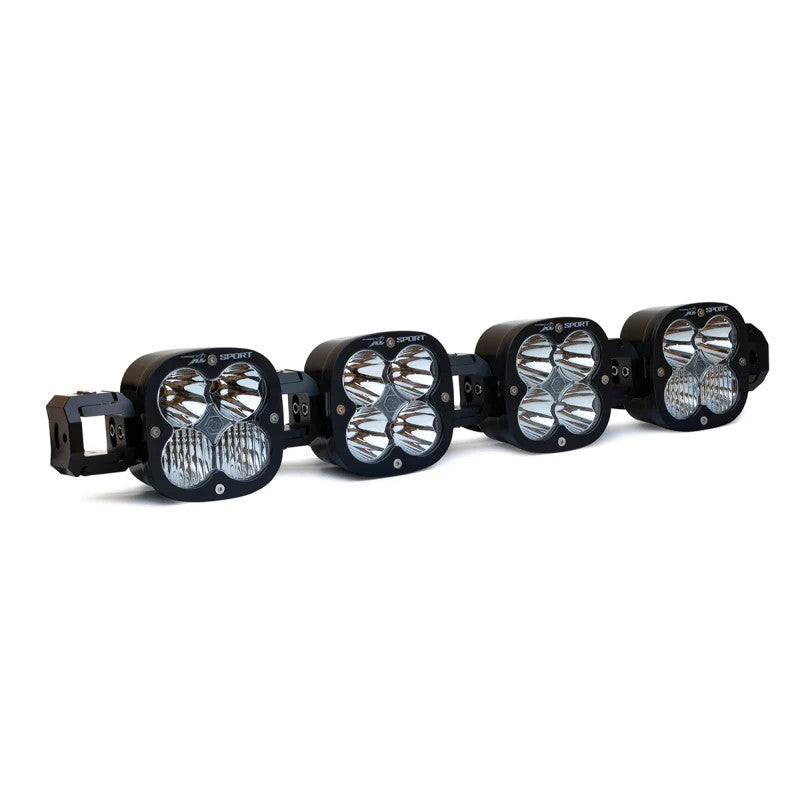 Baja Designs XL Linkable LED light bar with four clear XL series pods and adjustable mounting links.