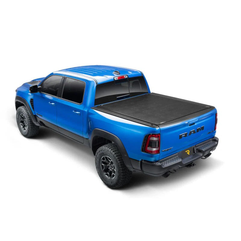 BAK Revolver X2 hard rolling tonneau cover with black vinyl finish on a Ram truck bed without RamBox