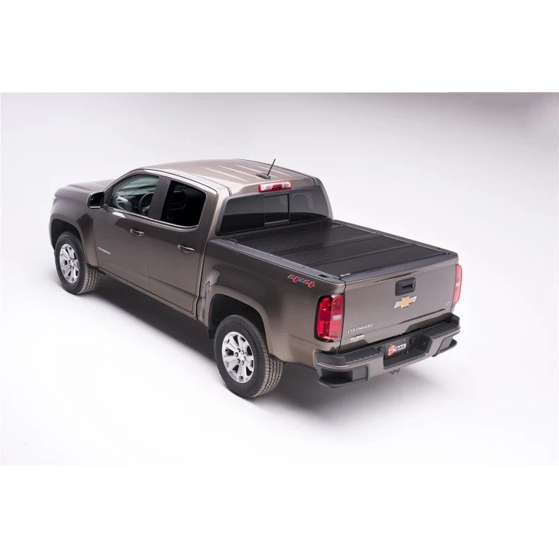 BAK BAKFlip G2 hard folding truck bed cover with aircraft-grade aluminum panels and semi-gloss black finish.