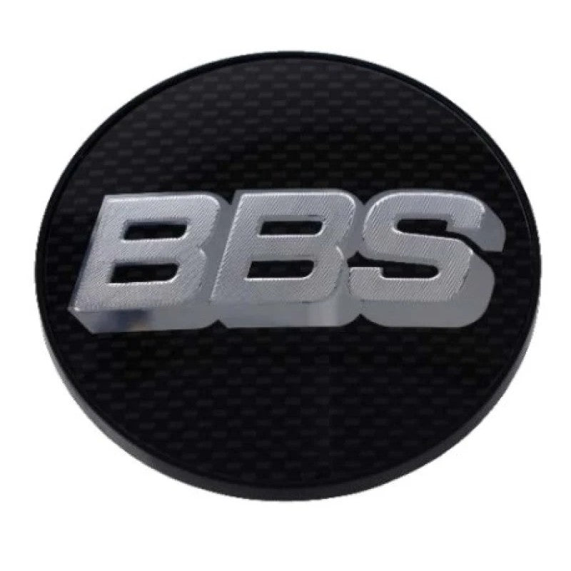 Genuine BBS 56mm wheel center cap with carbon fiber texture and silver BBS logo