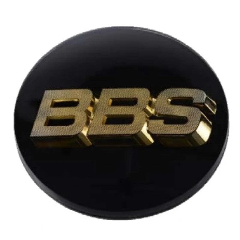 BBS 70.6mm black wheel center cap with gold logo and 4-tab mounting clips