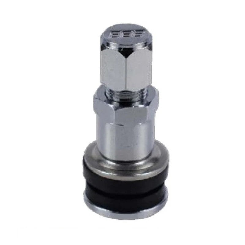 BBS 11.3mm steel bolt-in tire valve stem with silver finish and rubber seals