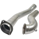 BD Diesel 4-inch aluminized steel downpipe for S400 turbochargers with Marmon flange and V-band clamps.