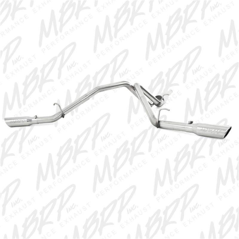 MBRP ARMOR PLUS Series T409 stainless steel dual split side exit cat-back exhaust system for 2009-2013 GM 1500 trucks.