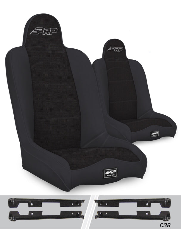 PRP Daily Driver High Back Suspension Seats with Adapters for 2007-2018 Jeep Wrangler JK/JKU - Black Pair