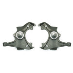 Belltech 3-inch lowering drop spindle set in black powder-coated ductile iron for 1989-2000 GM trucks.