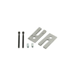 Pair of Belltech 4-degree ductile cast iron pinion shims with included silver spring centering bolts and nuts.