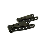 Belltech 6590 black powder-coated 2-inch rear lowering shackles with vulcanized rubber bushings for Dodge Ram 2500/3500.