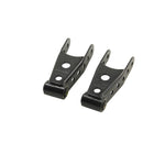 Belltech 6400 powder-coated stamped steel rear lowering shackles with vulcanized rubber bushings