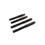 Belltech Nitro Drop 2 twin-tube shock absorber set with steel dust covers and vulcanized rubber bushings.