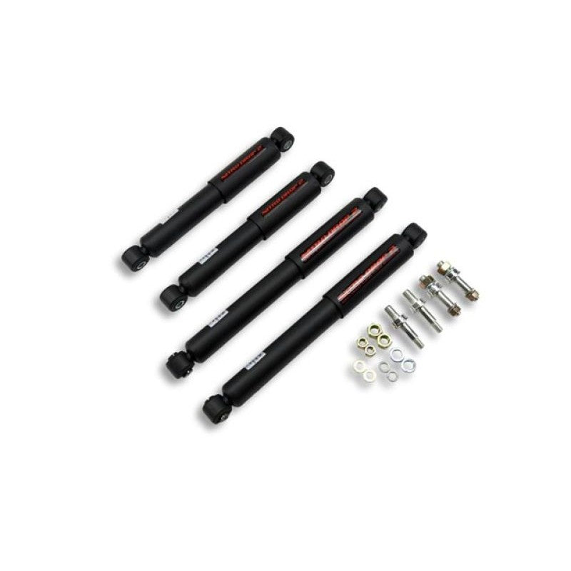Belltech Nitro Drop 2 shock absorber set with 55mm twin-tube bodies and steel dust covers.