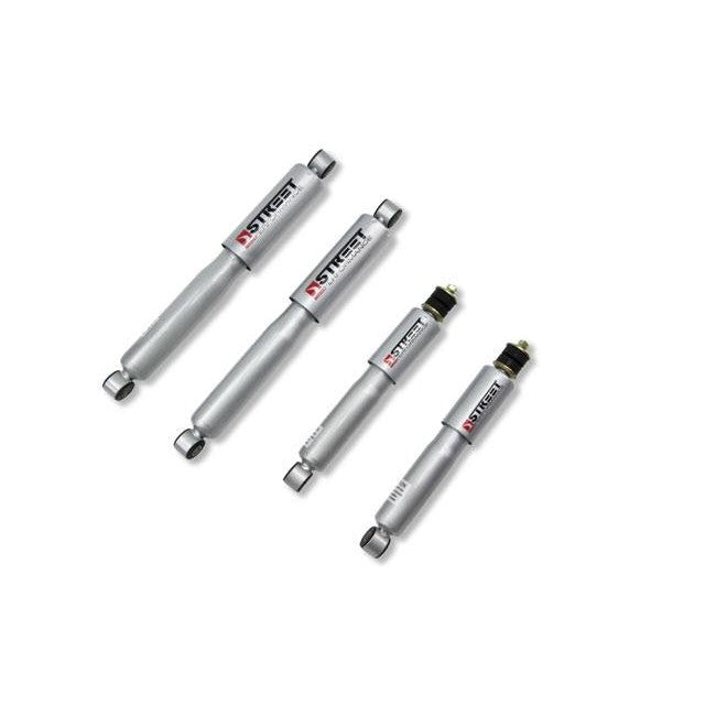Belltech Street Performance lowering shock absorbers featuring 45mm twin-tube bodies and steel dust covers.