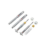 Belltech Street Performance twin-tube lowering shock absorbers with silver finish and black rubber bushings.